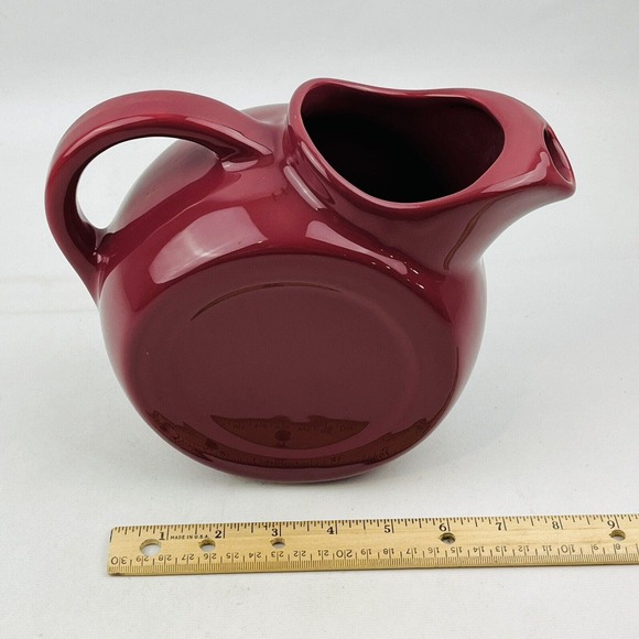 H.F. Coors Maroon Disc Pitcher #192 Coorsware Pottery Ice Lip Mid Century - Picture 10 of 11